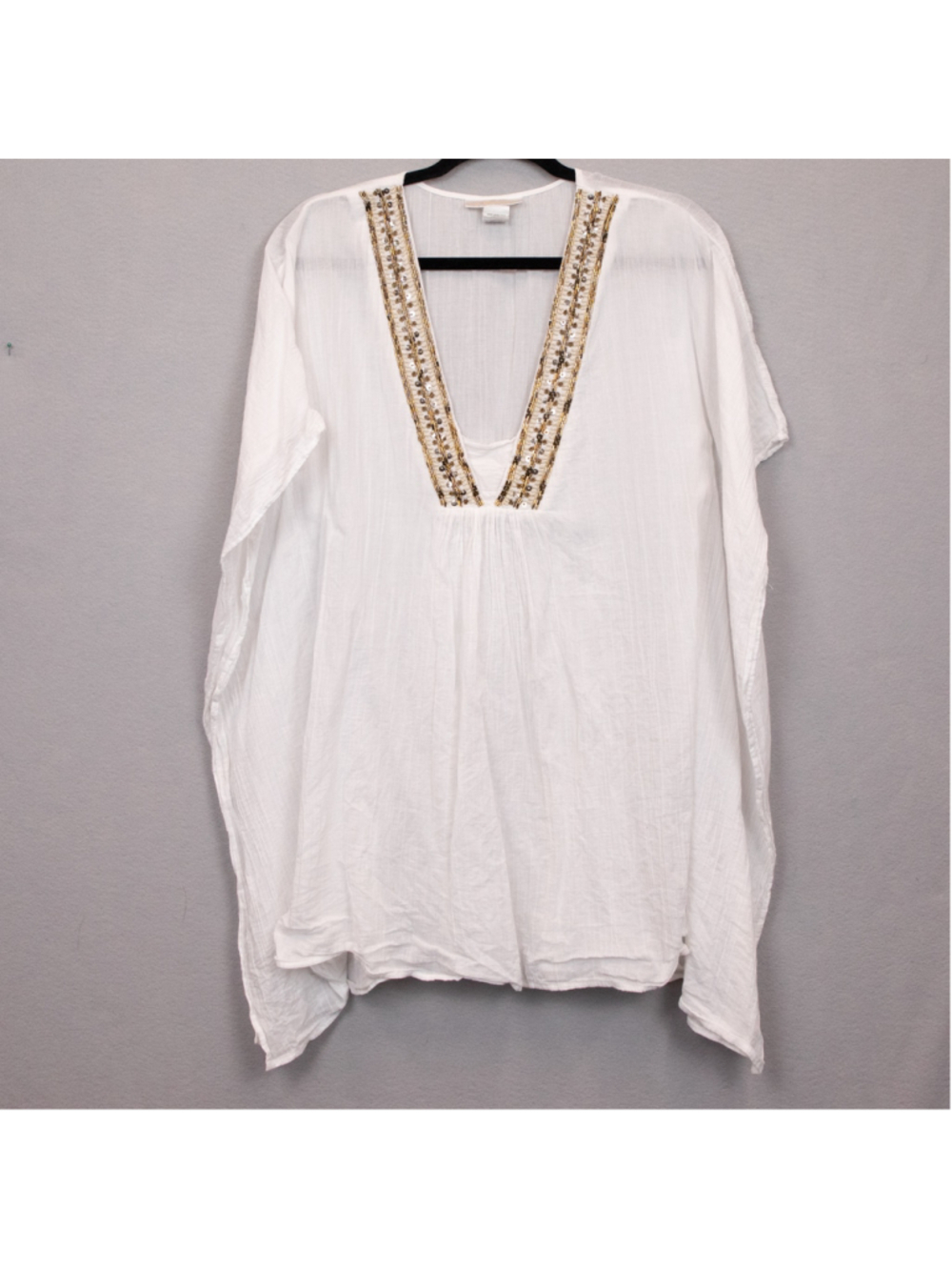 La Blanca white beaded v-neck tunic swim cover up-S